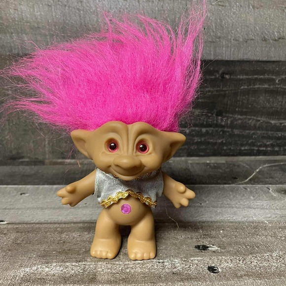 Vintage Ace Novelty Troll Doll Pink Hair Gem Bellybutton Outfit Cute Toy - Picture 1 of 7